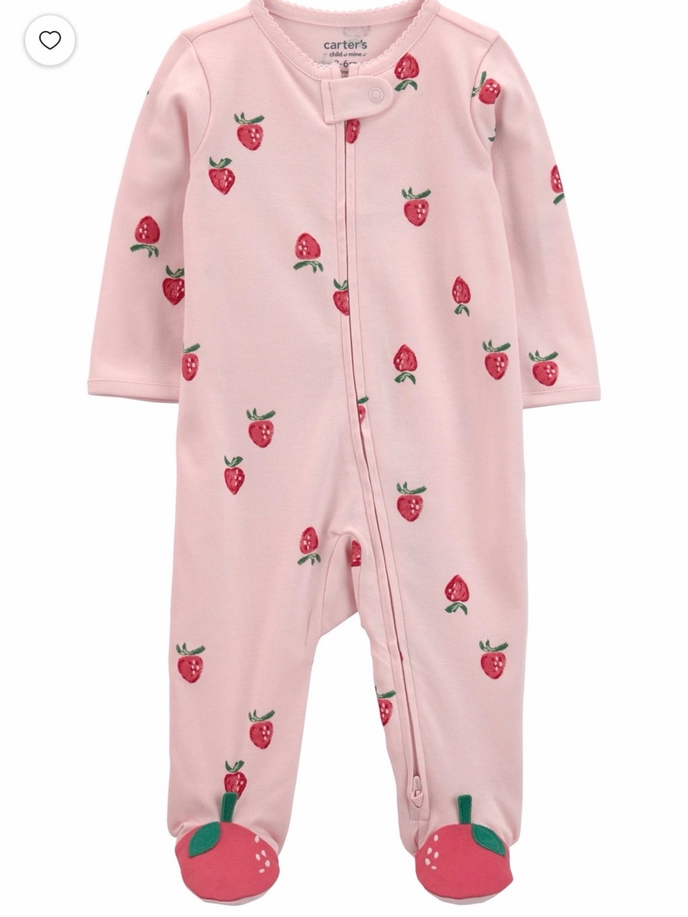 Carter's Pink Strawberry Print Zip-Front Footed One-Piece